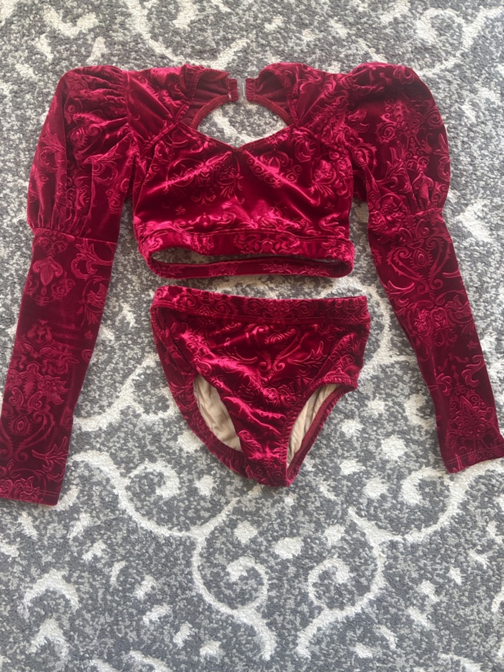 LA Designs Custom Red Velvet Two-Piece Dance Top and High-Waist Briefs